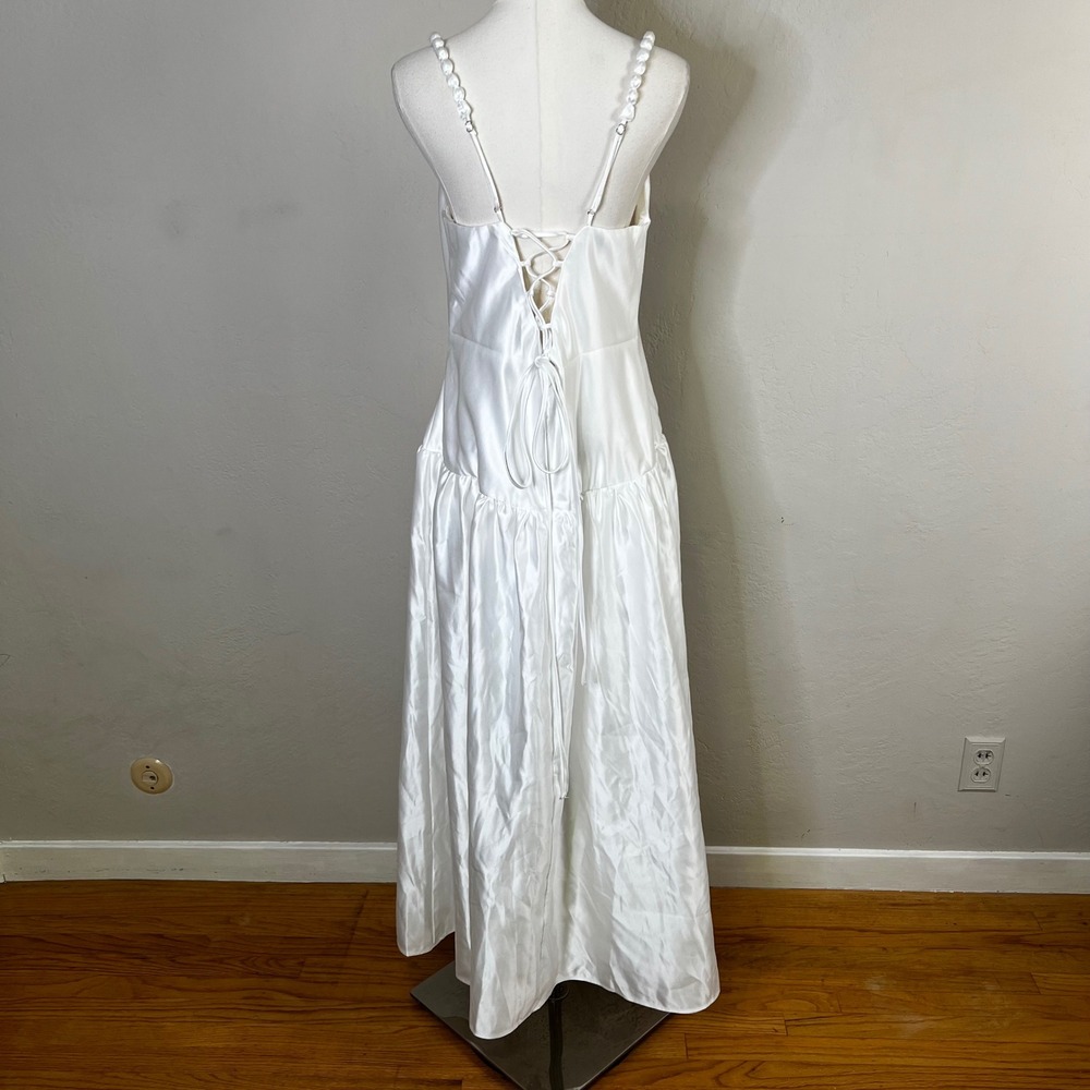 Lulus Modern Adoration White Satin Drop Waist Maxi Dress Corset Back Size XL - Picture 4 of 8